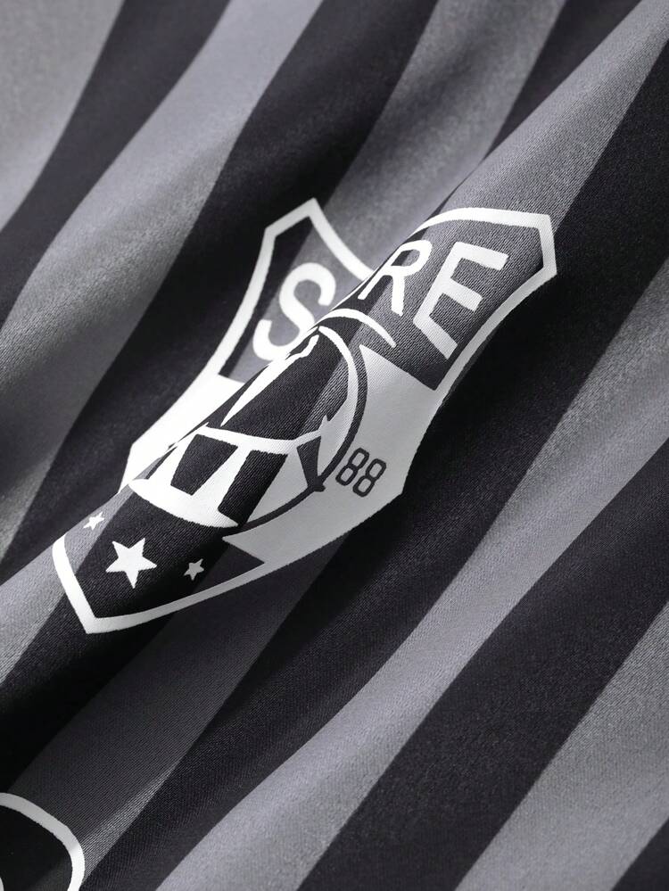 Men's Striped Letter Print Round Neck Raglan Sleeve Long Sleeve T-Shirt, Autumn