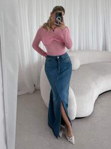 Chiquease Pullover tricoté rose minimaliste pour femmes, automne, hiver - Rose bonbon - Voir 5