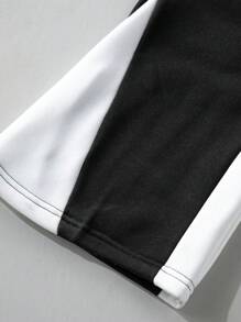 Manfinity Homme 2 件套男士秋季星星印花连帽运动衫和抽绳腰带运动裤休闲套装 - 黑與白 - 查看 3