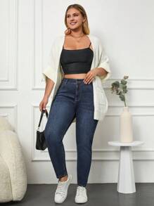 EURMUSE 98%Cotton Plus High Waist Skinny Jeans - Blue - View 5