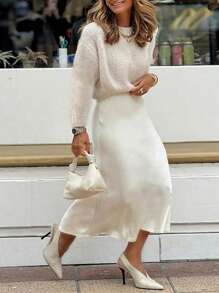 Chiquease Fashionable Round Neck Solid Color Women's Casual Short Top Knit Pullover Fall Winter Outfit