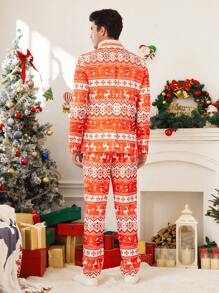 Manfinity VCAY 2pcs Men's Slim Fit Lapel Front Open Jacket & Pants Suit Set, Suitable For Autumn & Christmas - Red - View 5