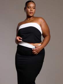 MUSERA Top long à ourlet plissé contrasté, grande taille, idéal pour les sorties, les pauses, les soirées, les moments romantiques, les festivals et l'été - Noir et Blanc - Voir 1