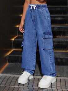 Tween-Mädchen Cooles Set aus Federmäppchen und Hose aus Denim im Used-Look