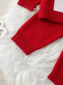 Baby Boy Knitted Sweater Set, Letter "Super" Intarsia Star Pattern, Cute All-Match Raglan Button Crew Neck Knit Pullover, Suitable For Autumn & Mild Winter, Versatile Layering And Outwear - Red - View 7