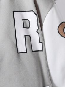 SHEIN Teen Boy Fashion Casual Contrast Color Splicing Letter Print Jacket Chic Outfits For Autumn/Winter - Grey - View 6