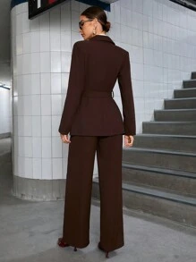 Aveloria Modichic 法式复古风格女士商务套装，包括垫肩西装外套、腰带和裤子套装，女士时尚工作服，秋季