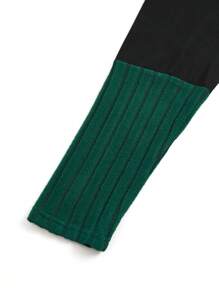 大码休闲针织长袖连衣裙，带褶边下摆和色块设计，超长女装 - 彩色 - 查看 3