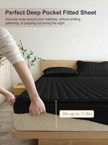 1 bộ ga trải giường chần bông, tấm bảo vệ nệm, vỏ bọc giường, màu trơn, mềm mại và thoải mái, phong cách tối giản, chống xù lông, phủ kín toàn bộ nệm, phù hợp với mọi kích cỡ giường - đơn, đôi, cỡ Queen, cỡ King, dùng được cả bốn mùa, quà tặng phòng ngủ, có thể giặt máy, không bao gồm gối và vỏ gối, trang trí mùa thu, trang trí phòng ngủ. - màu đen - Xem 4