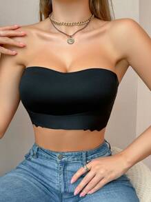 1pc Women Solid Strapless Hook Front Padded Anti-Slip Seamless Bra - Black - View 4