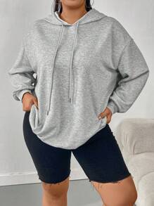SHEIN CURVE+ Plus Size Casual And Simple Cartoon Letter Pattern Long Sleeved Hood Suitable For Autumn And Winter Ultra Loose Women's Hoodie
