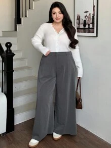 Dazy Plus Elegante, vielseitige Business-Lässig-Hose in Große Größen mit weitem Bein, Einfarbig, für alle Jahreszeiten im Herbst