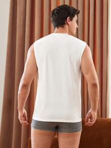 1 件 男士纯色罗纹针织无袖汗衫 - 白色 - 查看 2