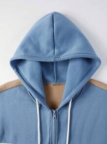 Manfinity Homme Men Plain Patchwork Long Sleeve Zipper Pocket Casual Hooded Sweatshirt, Zip-Up Hoodie, For Friends, Husband, Boyfriend Gifts