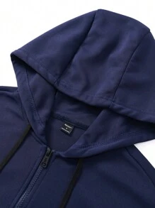 Manfinity Campus Court Men's Front Zipper Long Sleeve Solid Color Patchwork Minimalist Hoodie With Numeric Prints