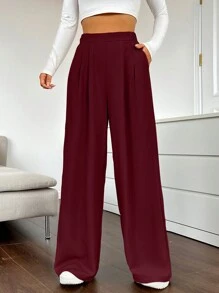 SHEIN EZwear Women Solid Color Elastic Waist Loose Casual Pants
