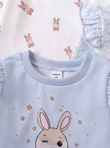 4pcs Baby Girl Cute Creative Design Round Neck Ruffle Trim Long Sleeve Top Set - Multicolor - View 7