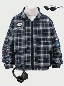 Tween Girls Cool Printed Checkered Jacket, Autumn/Winter - Multicolor - View 1