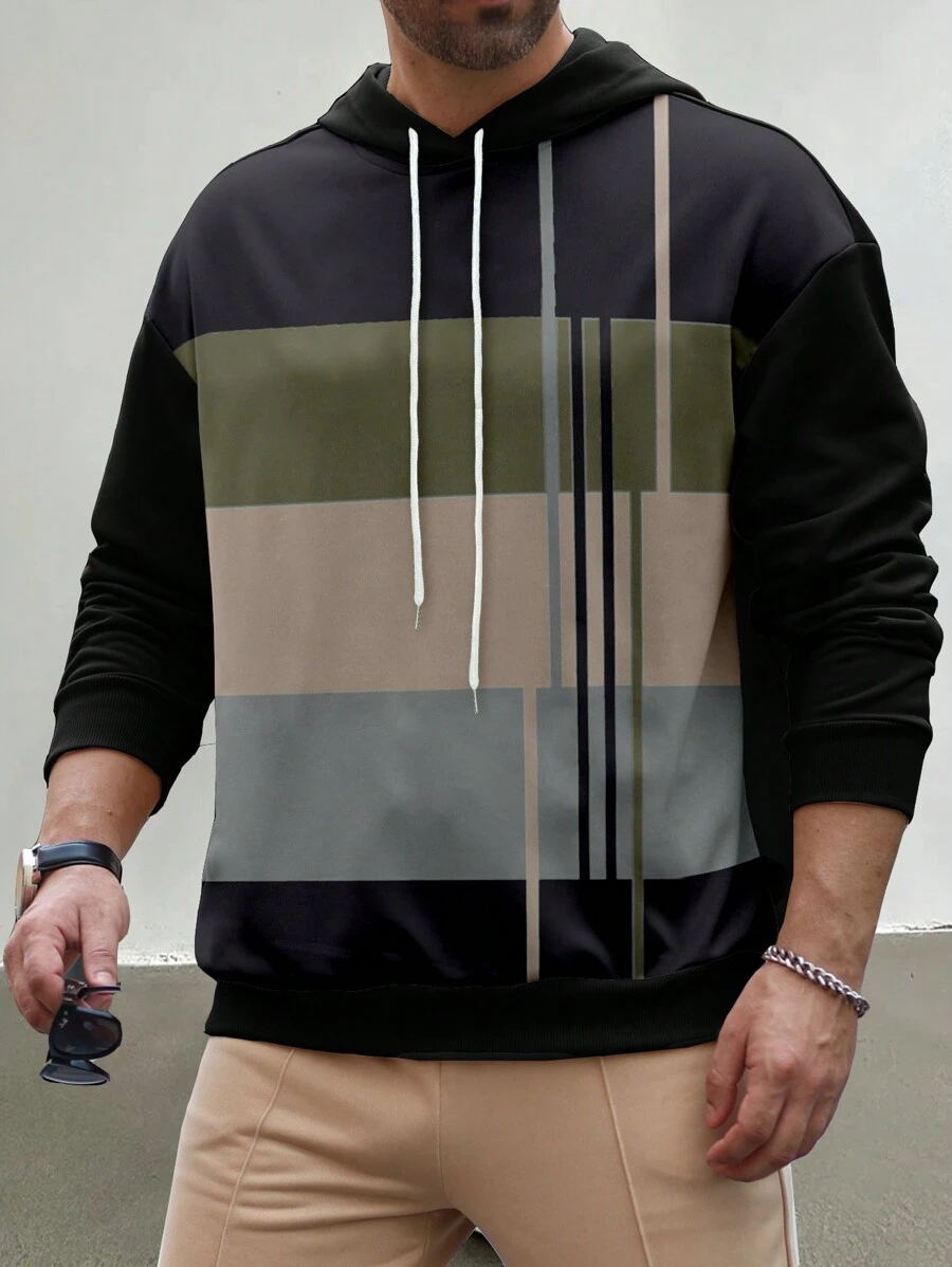 Manfinity Homme Áo nỉ trùm đầu thường ngày chắp vá màu trơn cho nam - Nhiều màu - Xem 1