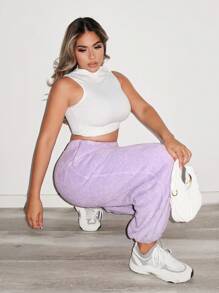 Zolique Women Solid Color Elastic Waist Drawstring Relaxed Fit Fleece Sweatpants Fall Cloth For Women