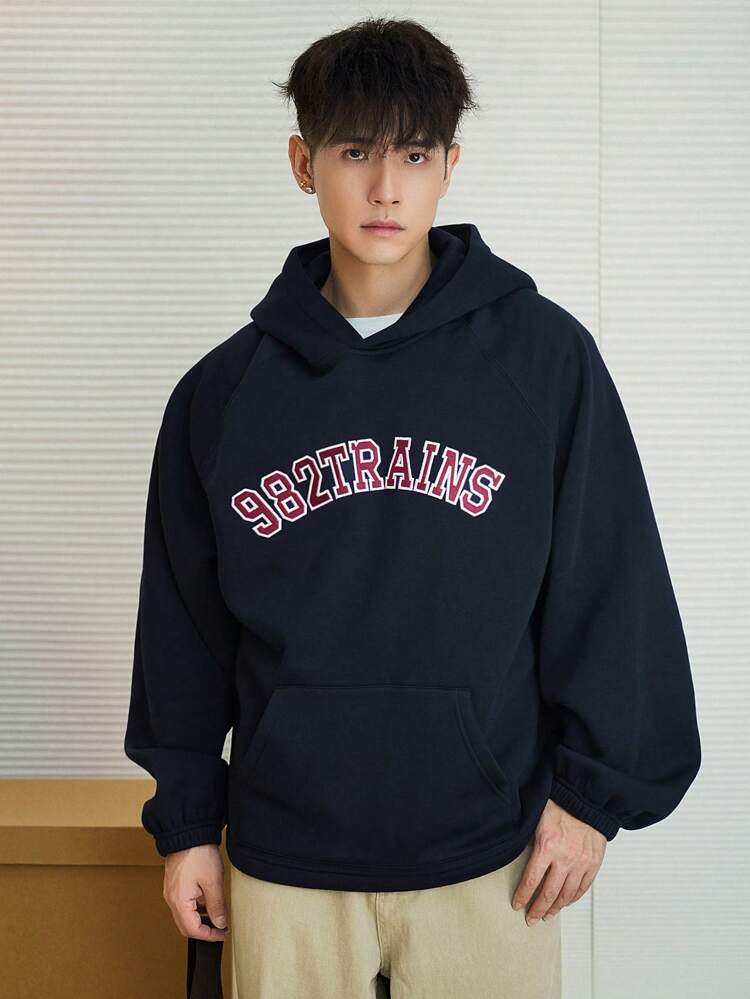 Men's Letter Print Hooded Long Sleeve Casual Pullover Sweatshirt, Autumn