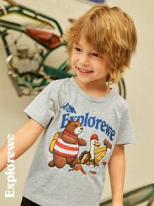SHEIN 3pcs/Set Young Boys Outdoor Sport Bear & Duck Print Short Sleeve T-Shirts