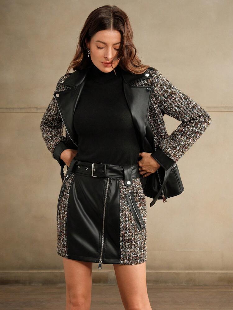 Jupe mini ajustée patchwork pour femmes