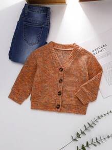 女宝宝厚针织彩色华夫格纹理保暖开衫 秋冬季 - 橘色 - 查看 1