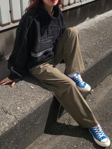 FRIFUL Women's Casual Contrast Color Slogan Loose Zip-Up Regular Jacket, Suitable For Autumn/Winter,Fall Women Clothes Women Coats - Black - View 2