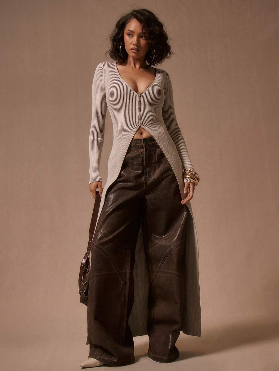 MUSERA 长款纽扣开衫，Y2K 90年代春季休闲可爱春夏机场度假冬季日常办公时尚毛衣 - 彩色 - 查看 1