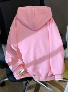 少女休闲落肩长袖字母印花卫衣，秋季 - 粉色 - 查看 2