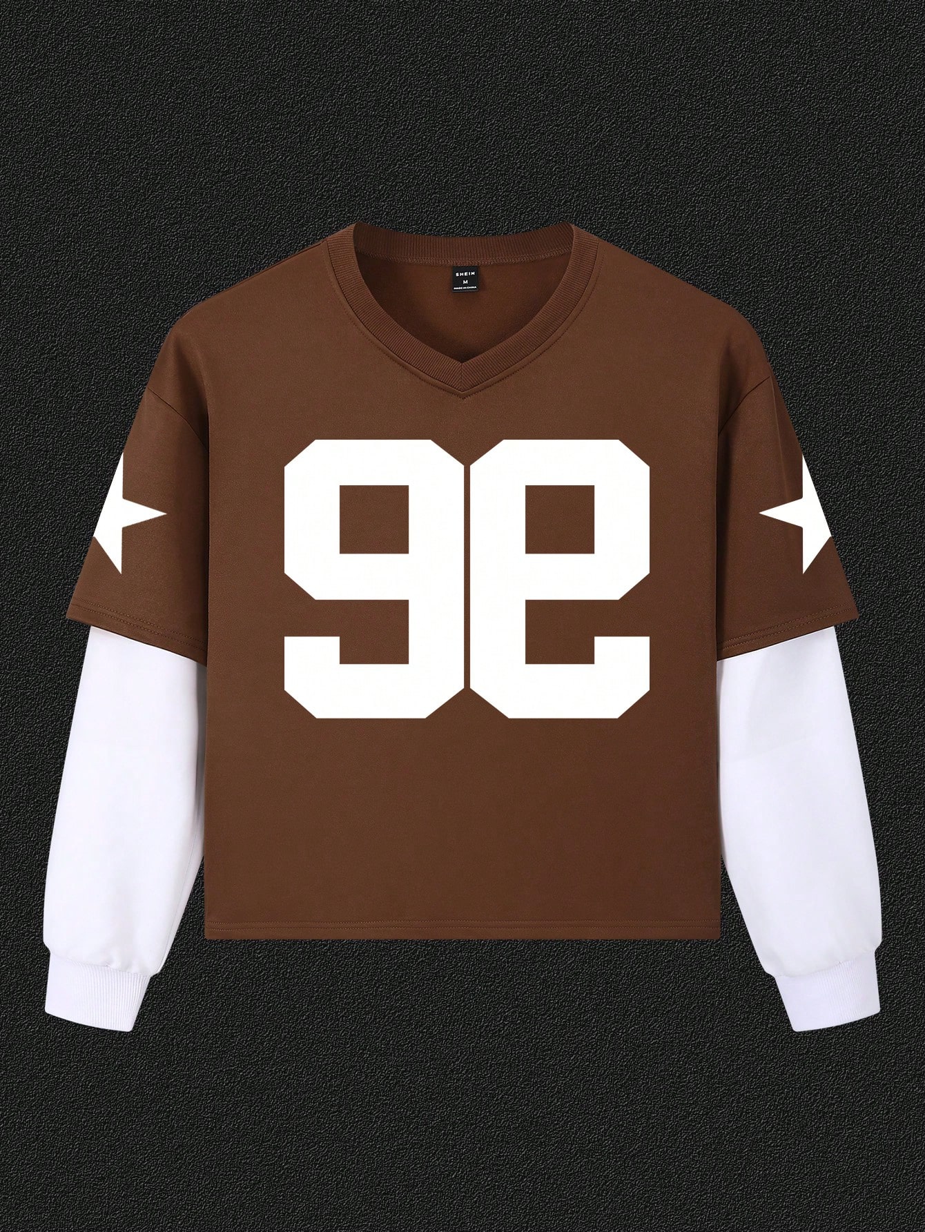 Manfinity Dauomo Men's V-Neck 99 Graphic Print Long Sleeve T-Shirt, Y2K Sporty Style