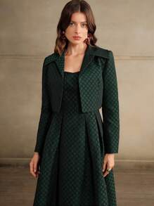 Anewsta Bộ 2 món/Bộ Áo khoác dài tay họa tiết + Váy dây mảnh, Thu/Đông - màu xanh lá - Xem 7