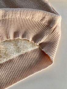 Calvaya Plus Size Casual Solid Color Turtleneck Fluffy Knitted Sweater, Autumn/Winter Fall - Beige - View 7