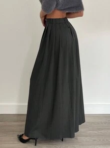 Siren Gaze Chân váy dài xếp ly màu xám mùa thu, màu xám, thanh lịch, chân váy xòe xếp ly cạp cao, chân váy nữ xẻ cao, thích hợp mặc đi làm hàng ngày, cho giáo viên, sang trọng, thường ngày. - Xám - Xem 2