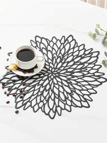 Black Placemats & Coasters ,Matching Washable Pressed PVC Laser Cut Dining Table Mats Round Floral Decoration,Creative Black Flower Design Hollow Out Anti-Slip Table Mat For Christmas Halloween Thanksgiving Wedding(10cm For Coaster , 38cm For Placemat Different Quantity Options) Christmas For Holiday Gift Giving