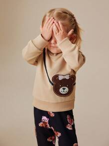 SHEIN 2pcs Babygirl Autumn Khaki Cute Bowknot Bear Top And Casual Leggings Set, Fashion Outdoor Essentials - Khaki - View 6