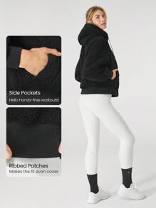 GLOWMODE Cozy Thick Polar Fleece Soft Warm Bomber Adjustable Drawstring Hoodie Windproof Ribbed Hem Cuffs Jacket With Side Pockets Daily Casual Winter