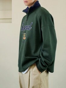 DAZY 男士休闲字母刺绣高领套头卫衣，秋季七分拉链款