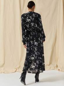 COSMINA Autumn/Winter Women All-Over Print V-Neck Long Sleeve Long Dress