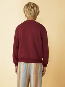 SHEIN Tween Girls' Red Solid Crew Neck Drop Shoulder Long Sleeve Casual Sweatshirt For Autumn - Red - View 2