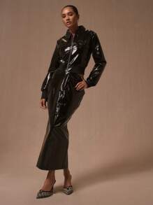 MUSERA Chân váy maxi ôm sát bằng chất liệu PU, phong cách mùa hè thập niên 90, gợi cảm. - màu nâu - Xem 3