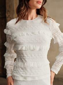 Anewsta Blusa de cuello redondo de moda con manga larga y diseño de capas estilo francés para ropa de fiesta de otoño