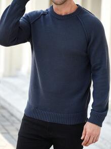 Manfinity Homme 男士休闲纯色纯色圆领插肩袖长袖套头衫，日常穿着，秋冬季，适合外出，丈夫 - 灰色 - 查看 4