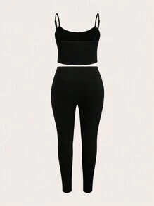 Flirla 3pcs/Set Plus Size Button Up Shirt, Camisole Tank Top And Slim Fit Pants