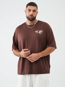 EASEVO Plus Size Men Loose Strawberry Fruit Graphic Casual Round Neck Short Sleeve T-Shirt, For Going Out - Brown - View 3
