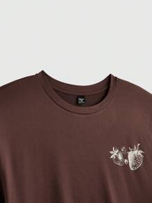EASEVO Plus Size Men Loose Strawberry Fruit Graphic Casual Round Neck Short Sleeve T-Shirt, For Going Out - Brown - View 6