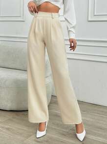 SHEIN Pantalon large taille haute couleur unie pour femmes