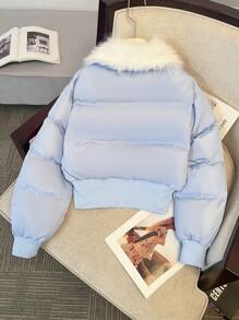 SHEIN Elegancki, dziewczęcy, niebiesko-biały, łaciaty, krótki kardigan dla nastolatek, uniwersalna krótka kurtka, termiczna/ciepła/słodka/sportowa