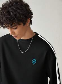 SWAVVY 男士休闲条纹拼布长袖宽松套头衫，适合秋冬